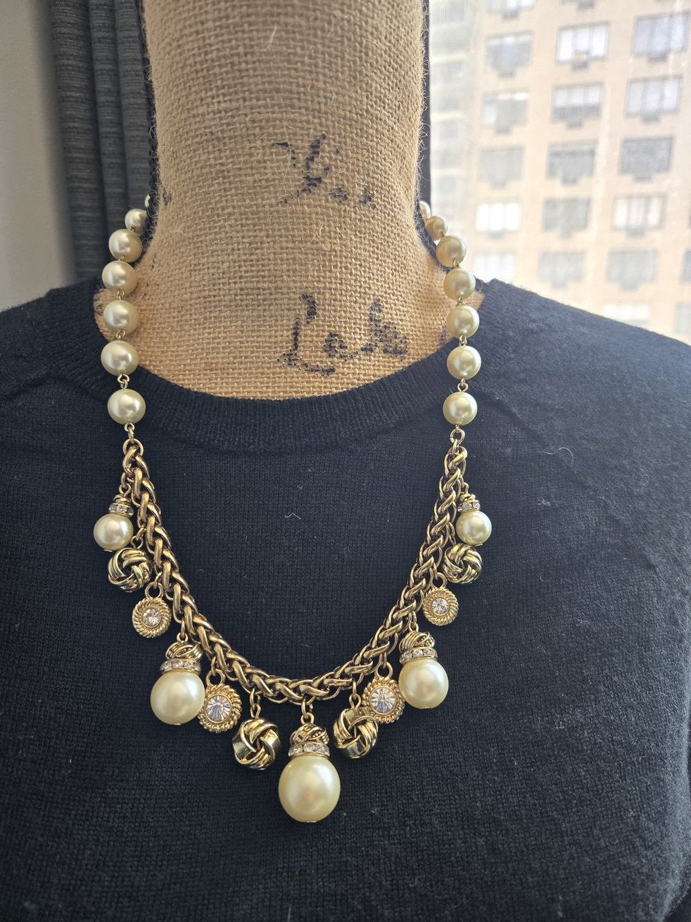 Gold-Tone Pearl Statement Necklace - Classic Elegance